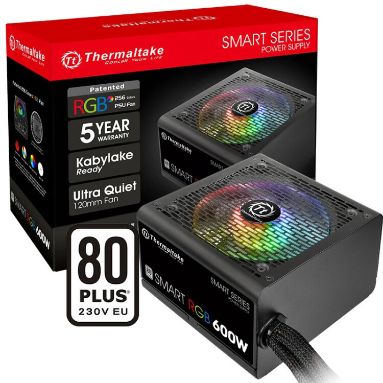 Tt（Thermaltake）额定600W Smart RGB 600 电脑电源（80PLUS认证/256色