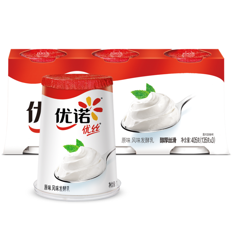 优诺（yoplait）优丝原味酸奶风味发酵乳135gx3杯 低温酸牛奶生鲜 光明服务菜管家商品 