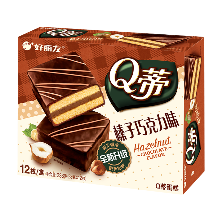 好丽友（orion）夹心蛋糕饼干蛋糕早餐下午茶点心零食Q蒂榛子巧克力味12枚336g/盒 光明服务菜管家商品 