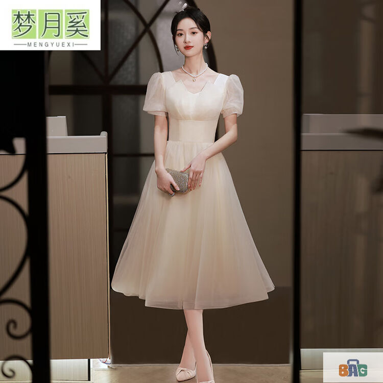 梦月奚成人礼服女18礼服高级感在逃公主晚礼服裙轻奢小众礼生日晚会主 香槟色中长款 XS【图片 价格 品牌 评论】-京东
