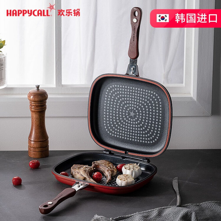 韩国happycall 进口平底锅不粘锅双面煎烤锅气压无烟煎锅煎鱼锅牛排锅煎鱼神器红色 图片价格品牌评论 京东