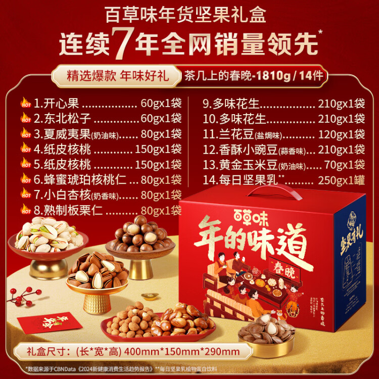 百草味坚果零食礼盒1810g/1822g 松子开心果每日坚果送礼团购 随机发 菜管家商品