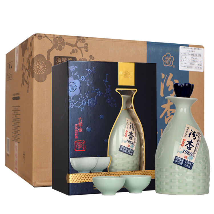 山西杏花村 汾杏1988吉祥壶 53度清香型 白酒 礼盒装整箱(475mlx6)