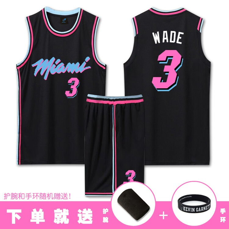 速胜热火队球衣定制篮球服套装男22号巴特勒3号韦德球衣青少年大学生联赛夏季运动比赛训练服团购印字韦德3号 城市版黑色 护腕 手环
