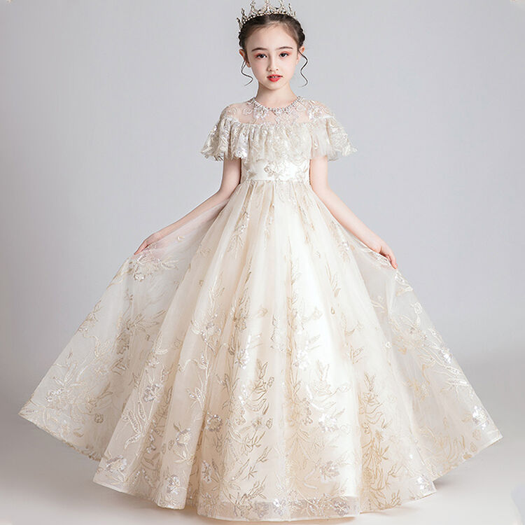 钢琴演出服女中学生女生外穿初中生主持人礼服女初中生蓬蓬裙连衣裙成人演出服晚端庄大气学生演奏比赛中大生 香槟色A01 110cm【图片 价格 ...