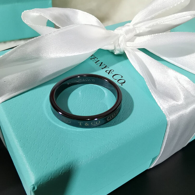 1837系列 刻有年份窄形银黑钛戒指22993771 钛-grp03386 #6.