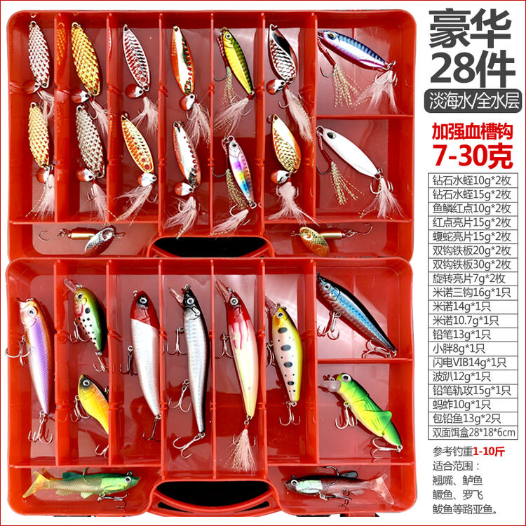 假鱼饵路亚饵套装拟饵淡水海水夜光假饵硬饵雷蛙马口瓜子亮片软饵米诺路亚鱼饵蒙太一豪华28件混血槽钩钓重1 10斤 图片价格品牌评论 京东