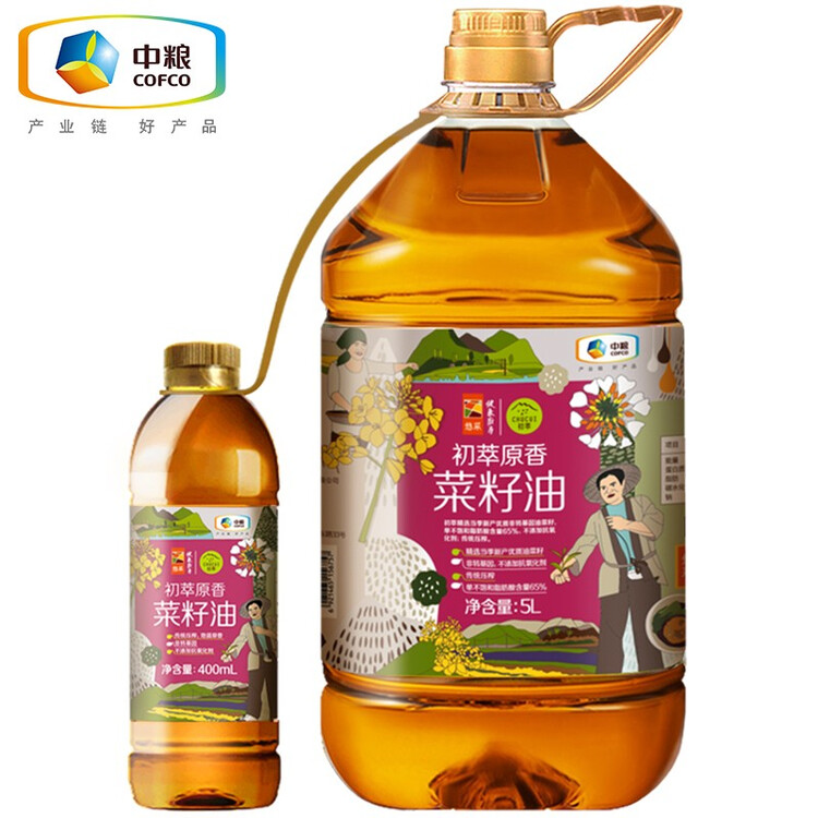 初萃【保真菜籽油】中粮原香菜籽油5L+400mL 低芥酸 非转基因食用油 菜管家商品