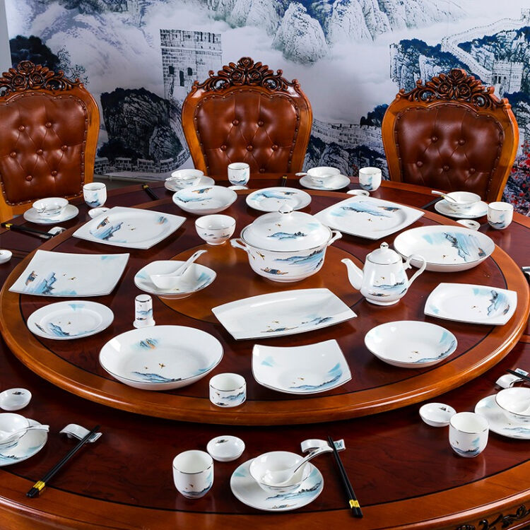 陶相惠 新中式餐具摆台套装陶瓷碗碟盘勺定制餐厅会所中国风酒店摆台