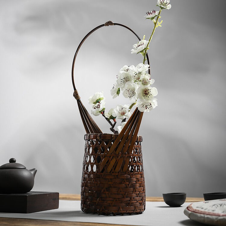 闻竹竹制花器花艺茶道中式摆件创意日式禅意茶室书房装饰竹编花篮竹编制品竹工艺品插花干花篮手工花器收纳篮 图片价格品牌评论 京东