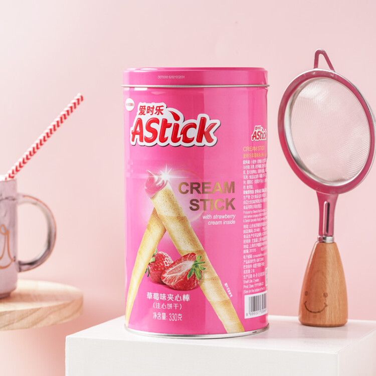 爱时乐（Astick）草莓味夹心棒(注心饼干)330g罐装 蛋卷威化出游囤货(包装随机发) 光明服务菜管家商品 
