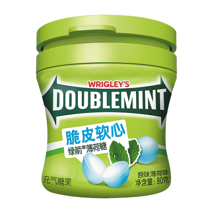 绿箭(DOUBLEMINT)薄荷糖脆皮软心糖原味薄荷味80g/瓶糖果零食儿童零食 光明服务菜管家商品 