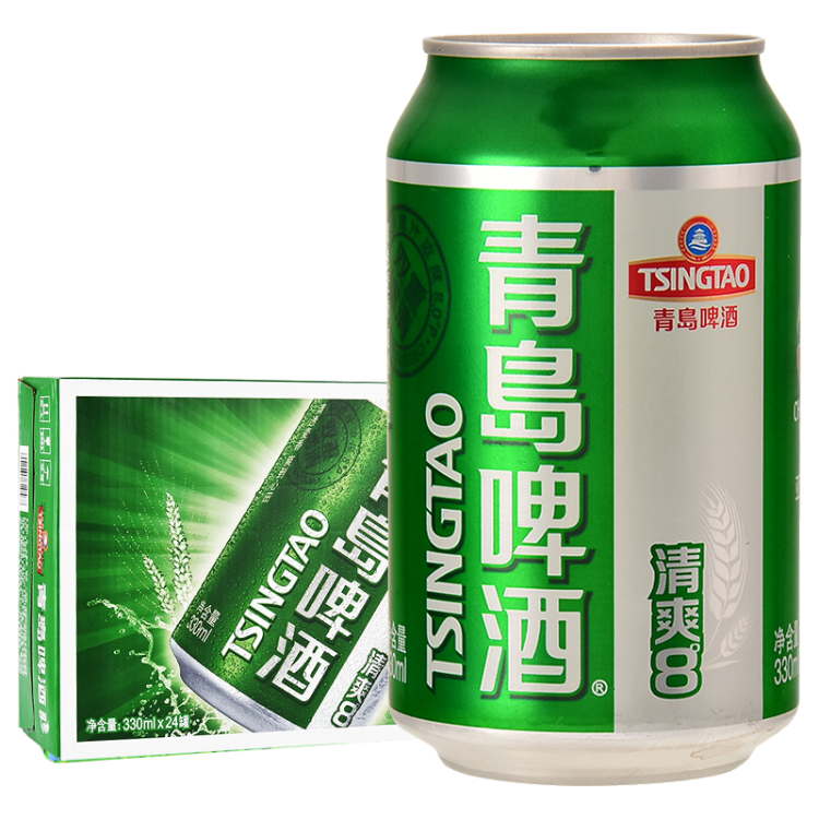 青岛啤酒（TsingTao）清爽8度330ml*24听 整箱装 （新老包装随机发放）五一出游