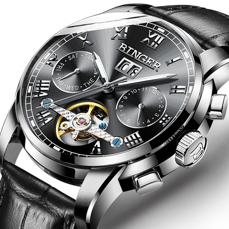 陈小春代言binger宾格手表男全自动机械表男表防水超薄镂空夜光商务