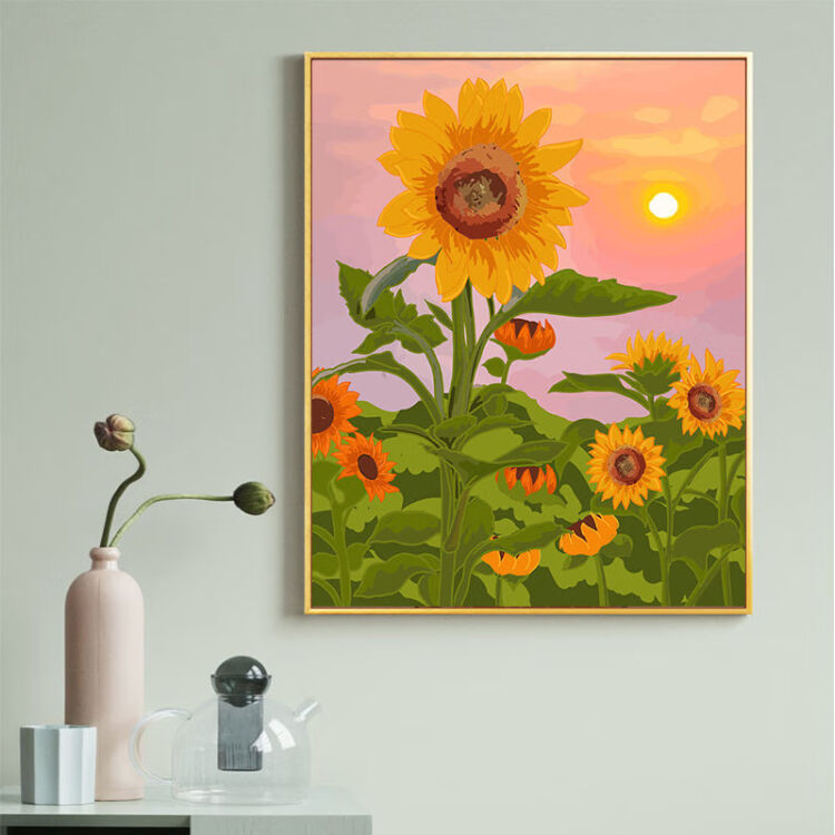 美岸新款数字油画diy向日葵手工填色高级感花卉填充治愈系手绘油彩画 