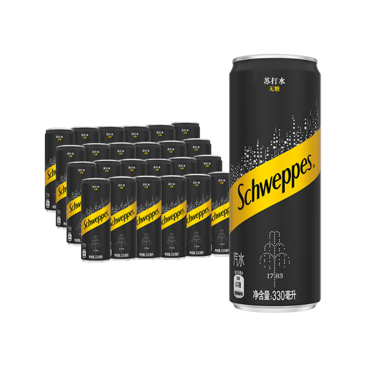 可口可乐（Coca-Cola）怡泉 Schweppes 无糖零卡 苏打水  汽水饮料 330ml*24罐 调酒 菜管家商品