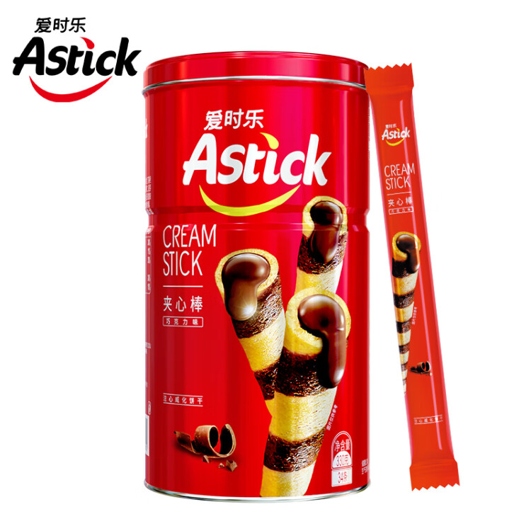 爱时乐（Astick） 巧克力味夹心棒(注心饼干）330g罐装 威化出游囤货(包装随机发） 光明服务菜管家商品 
