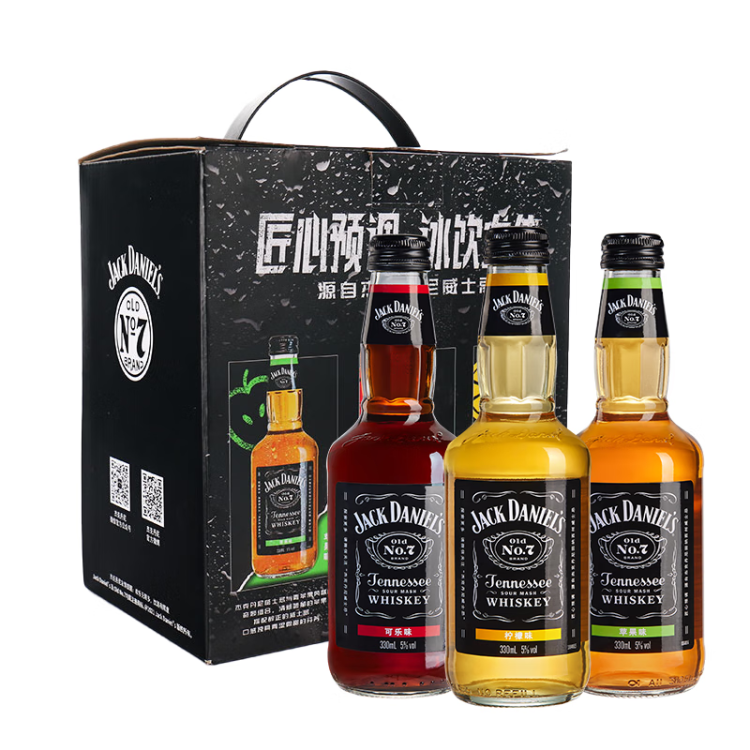 杰克丹尼（Jack Daniels）禮盒裝可樂(lè)+檸檬+蘋(píng)果味330ml*6瓶威士忌預(yù)調(diào)酒 菜管家商品