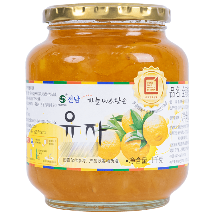 全南蜂蜜柚子茶1kg母亲节礼物 韩国原产 蜜炼果酱 维C水果茶 搭配早餐 烘焙冲饮调味 光明服务菜管家商品 