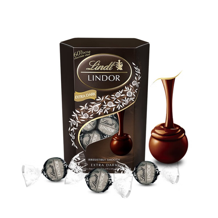 瑞士莲（Lindt）意大利进口 软心60%特浓黑巧克力分享装200g醇厚口感香气浓郁