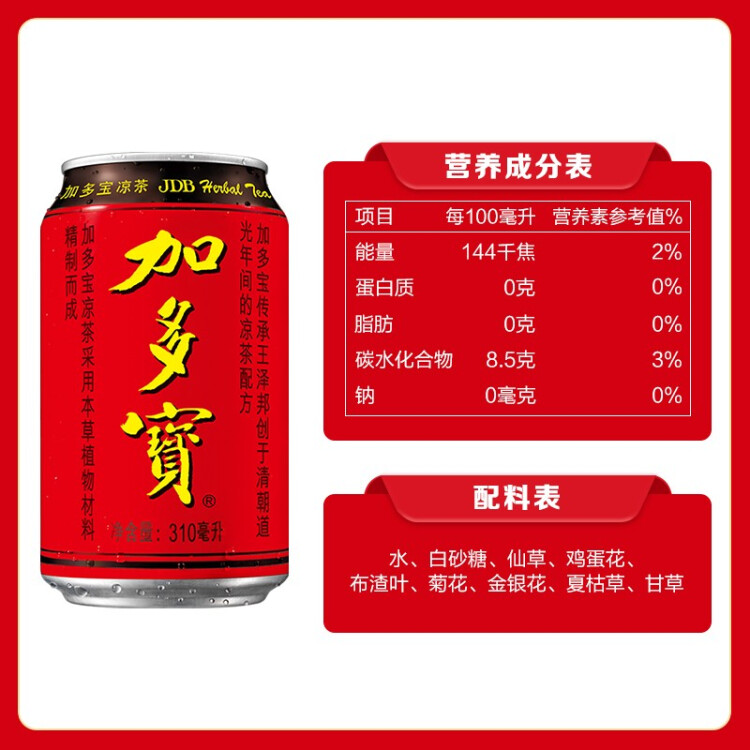 加多宝凉茶植物饮料 茶饮料 310ml*24罐 (新老包装随机发货) 菜管家商品