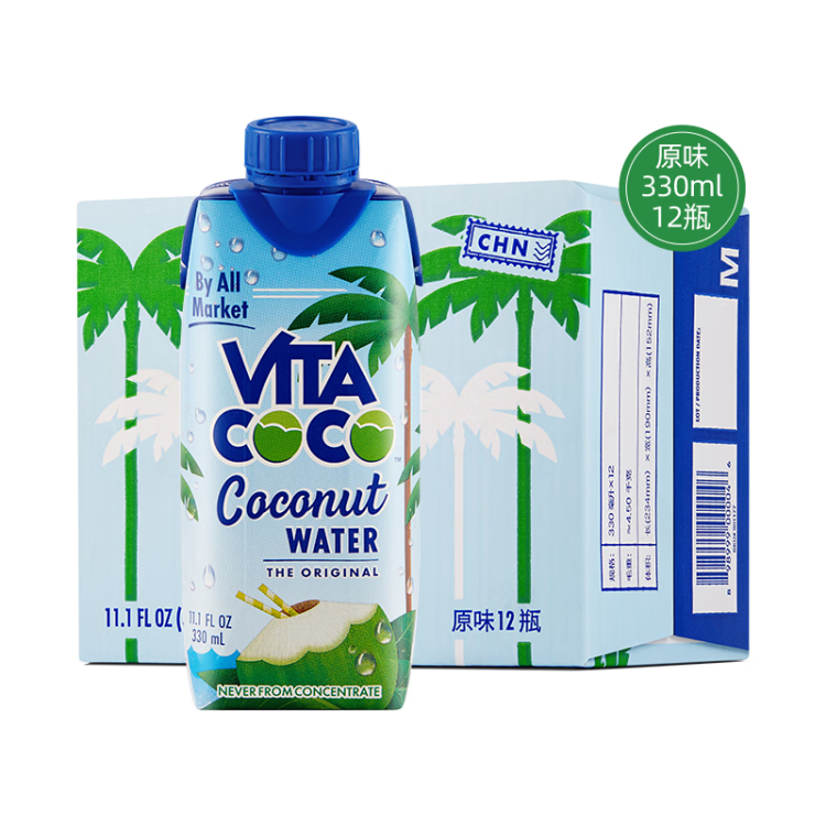 唯他可可（Vita Coco）椰子水椰汁饮料年货 低糖低卡富含电解质 原装进口果汁330ml*12瓶 菜管家商品 商品图
