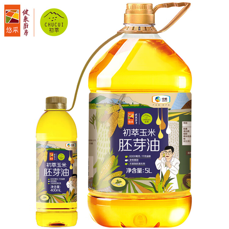 初萃 中粮玉米胚芽油5L+400mL 非转基因 食用油 一级 物理压榨 菜管家商品