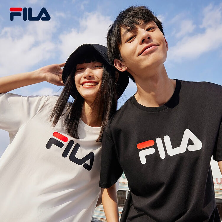 斐乐(FILA)官方情侣短袖T恤男女装夏季经典LOGO圆领运动套头衫纯棉宽松上衣 缟玛瑙黑-BK 180/100A/XL【图片 价格 品牌 ...