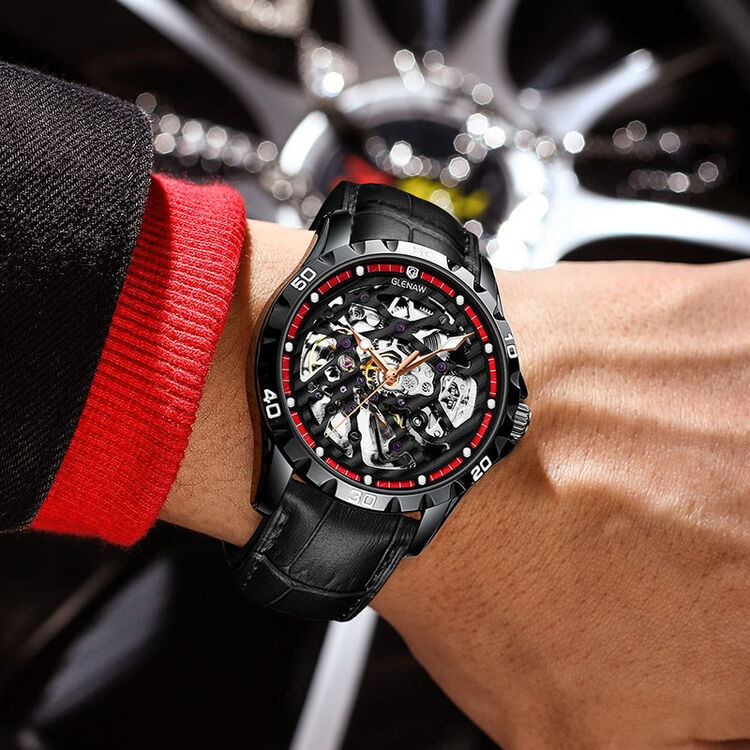 格伦glenaw品牌高档手表男全自动机械表男表镂空夜光防水潮流腕表