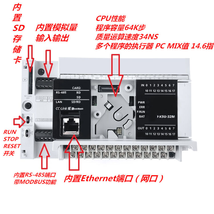 日本PLC FX5U-32MR/ES 64MR 80MR FX5UC-64MT/D FX5UC-96MT/D 涓嶅紑绁