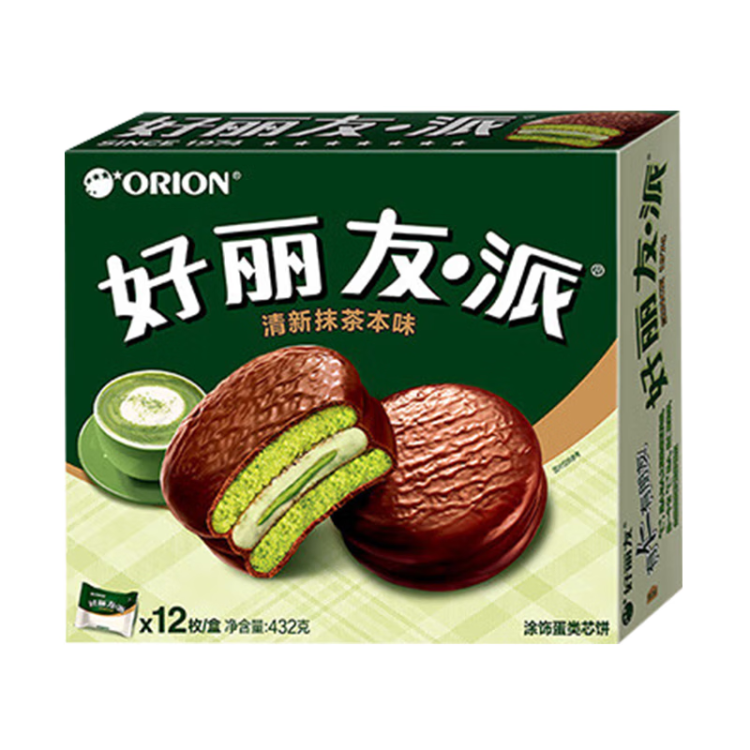 好丽友（orion）巧克派清新抹茶派12枚432g 营养早餐面包蛋糕休闲零食成人解馋 菜管家商品