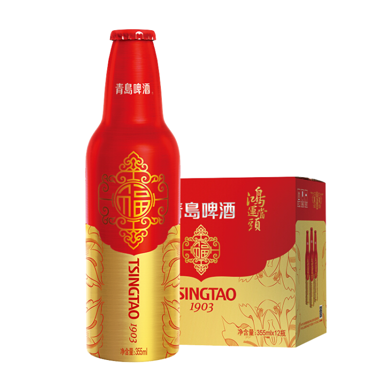 青島啤酒（TsingTao）喜慶 鴻運當頭禮盒355ml*12瓶 常規(guī)版/蛇年生肖版混發(fā) 光明服務(wù)菜管家商品