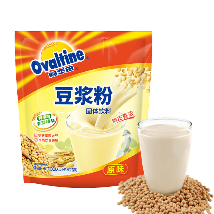 阿华田（Ovaltine）原味豆浆 非转基因大豆 营养早餐豆浆粉随身装360g(30g*12包) 光明服务菜管家商品 
