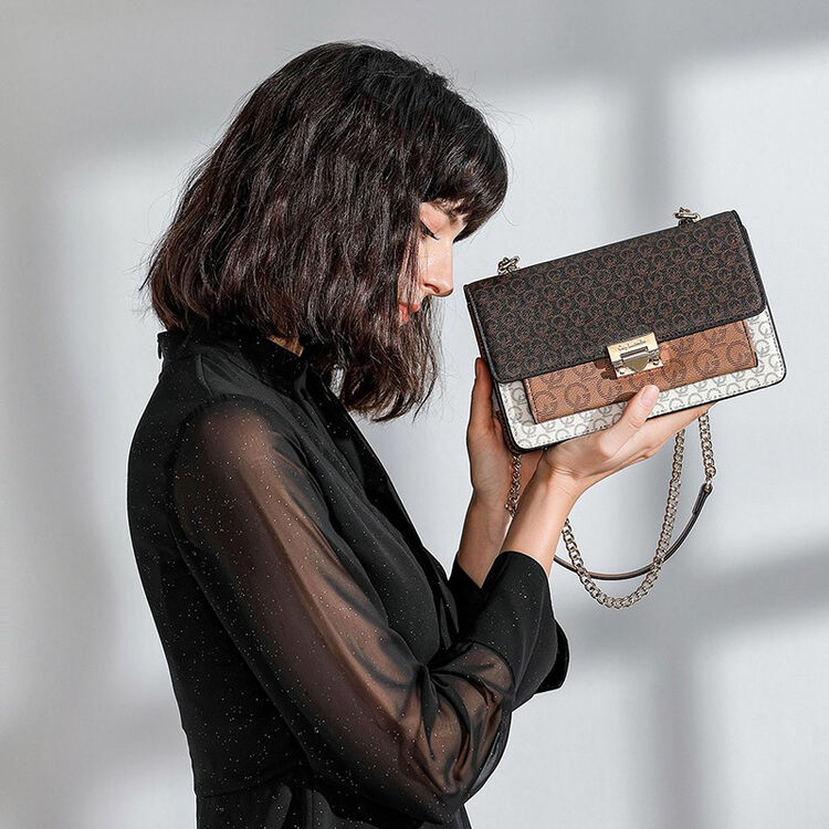 姬龙雪guylaroche奢侈品包包女包小方包gl经典印花拼色单肩斜挎包专柜