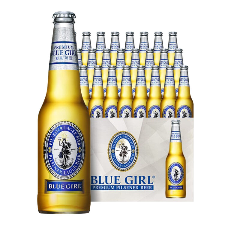 蓝妹(blue girl)酷爽啤酒 清啤 拉格啤酒 瓶装 330ml*24瓶 整箱装