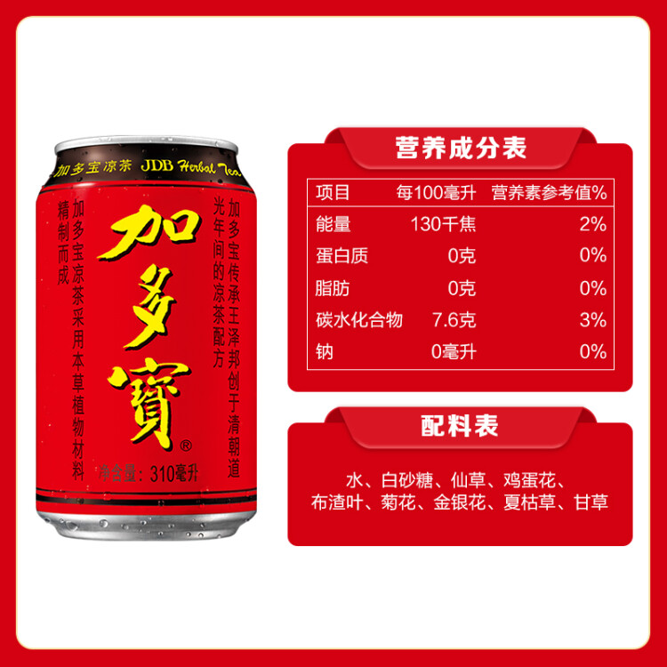 加多宝凉茶植物饮料 茶饮料 310ml*24罐 (新老包装随机发货) 菜管家商品