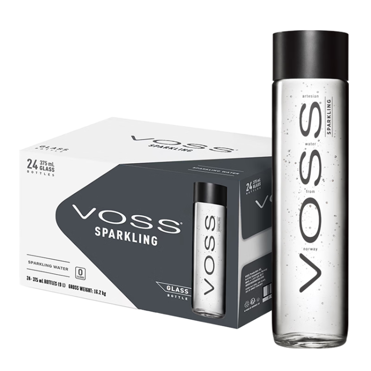 芙丝（VOSS）挪威原装进口 苏打水气泡水(含气) 375ml*24瓶(玻璃瓶) 聚会聚餐 光明服务菜管家商品