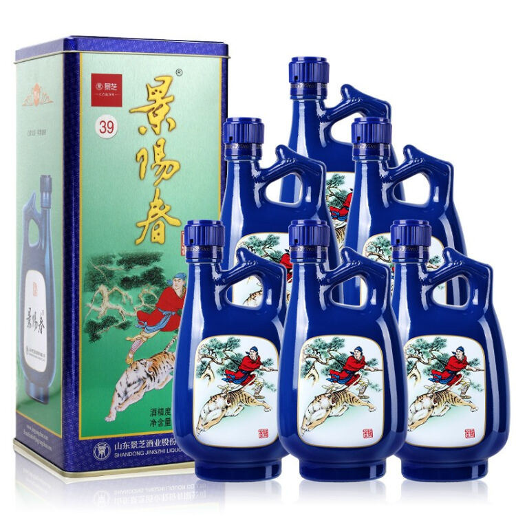 景芝39度濃香型白酒景陽春500ml6瓶整箱裝山東中秋送禮自飲收藏糧食酒