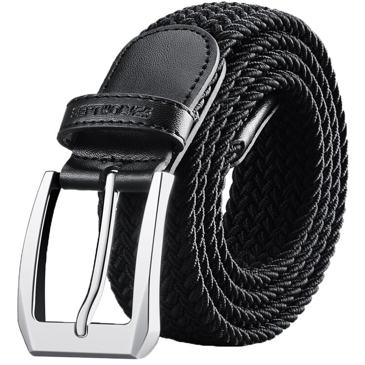 七匹狼男士编织针扣皮带男女通用百搭编织针扣腰带休闲弹力腰带裤带l