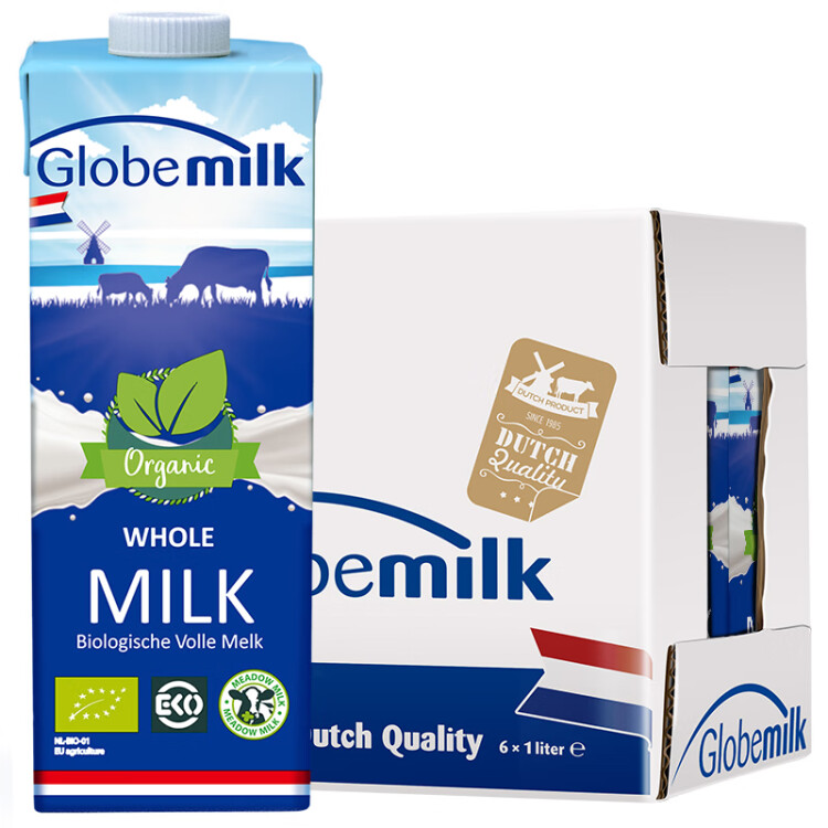 荷高（Globemilk）荷兰原装进口 3.7g优乳蛋白有机全脂纯牛奶 1L*6 营养高钙早餐奶 光明服务菜管家商品