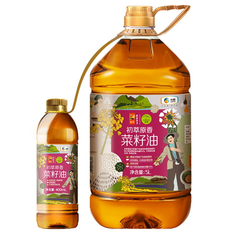 初萃【保真菜籽油】中粮原香菜籽油5L+400mL 低芥酸 非转基因食用油 菜管家商品
