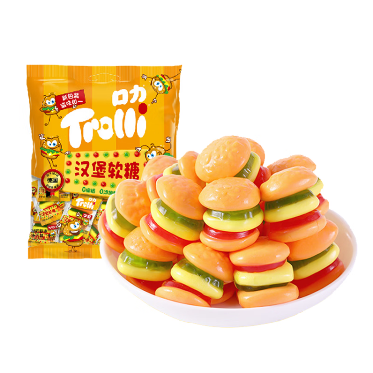 Trolli德國(guó)口力 兒童零食開(kāi)學(xué)季糖果0脂肪 水果軟糖 漢堡橡皮糖 108g 菜管家商品