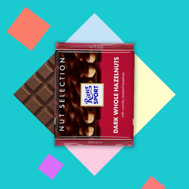 瑞特滋（RITTER SPORT）全榛子黑巧克力 休闲零食 糖果礼物送女友 德国原产 100g 光明服务菜管家商品 