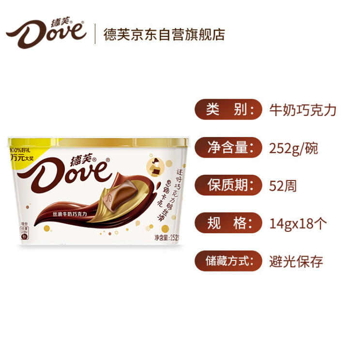 德芙（Dove）丝滑牛奶巧克力分享碗装252g休闲办公室小零食糖果礼物伴手礼 光明服务菜管家商品 