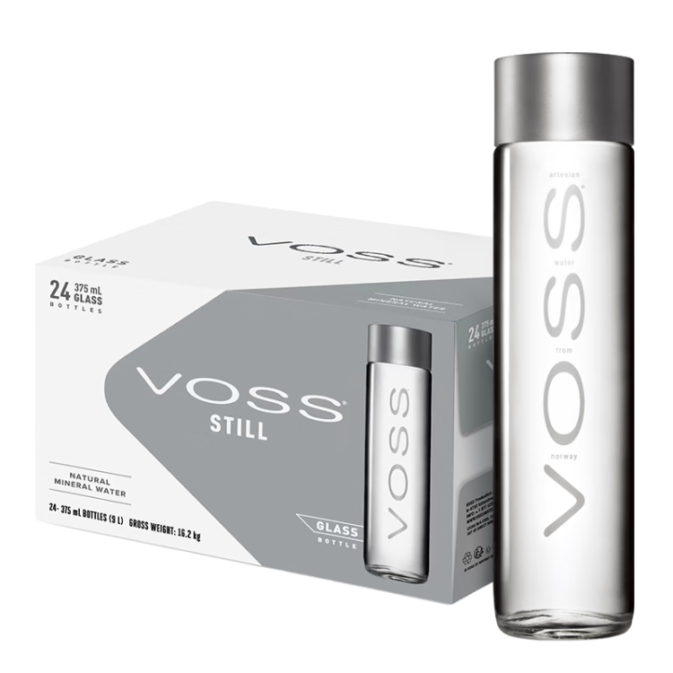 芙絲（VOSS）挪威原裝進口飲用天然泉水(深層自流)375ml*24瓶(玻璃瓶)休閑泡茶 菜管家商品