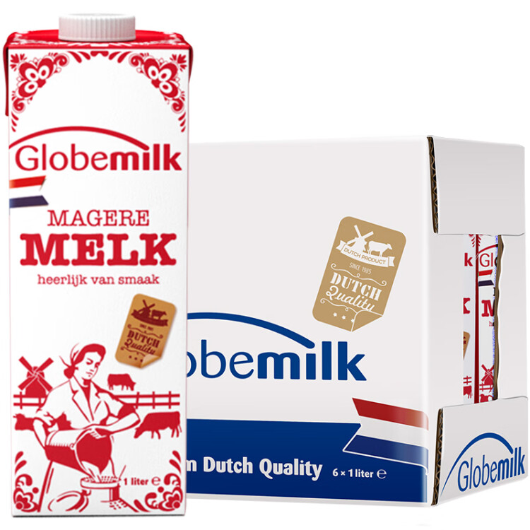 荷高（Globemilk）荷蘭原裝進(jìn)口 3.8g優(yōu)乳蛋白脫脂純牛奶 1L*6 年貨送禮 高鈣0脂肪 菜管家商品