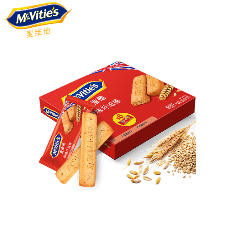 McVitie's麦维他 沙特阿拉伯进口   全麦酥性消化饼干纤滋棒原味180g 菜管家商品