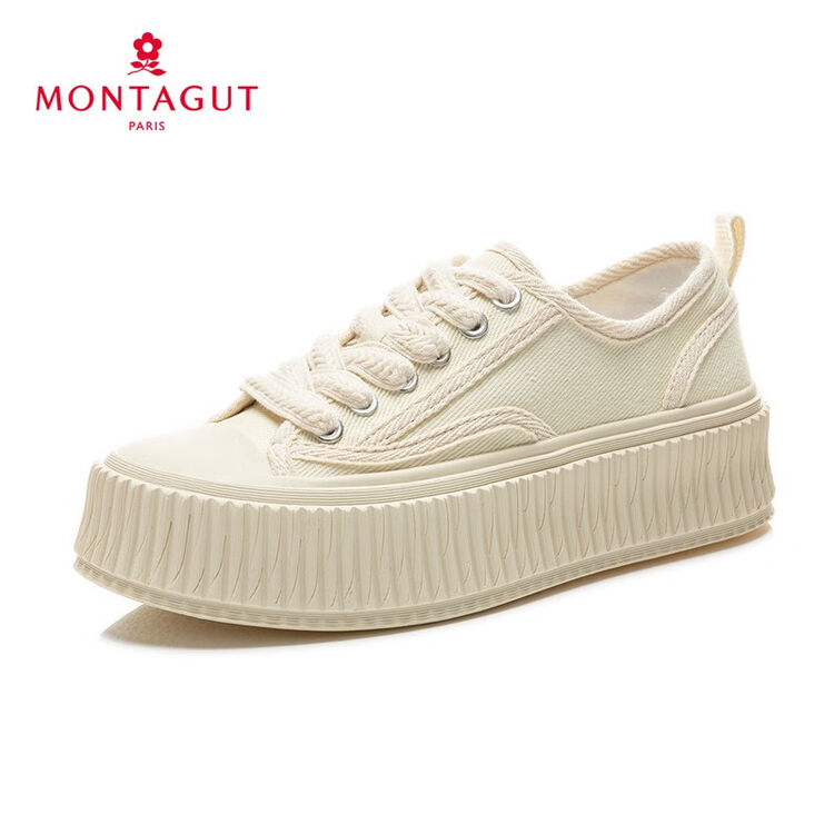 法国梦特娇 女鞋帆布鞋女2022年新款鞋子女秋季女鞋松糕鞋女厚底饼干