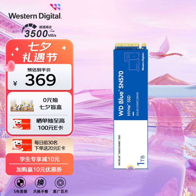 西部数据（Western Digital）1TB SSD固态硬盘M.2接口（NVMe协议） WD 