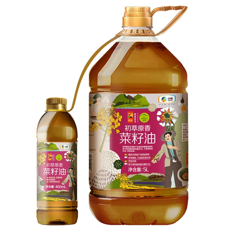 初萃【保真菜籽油】中粮原香菜籽油5L+400mL 低芥酸 非转基因食用油 菜管家商品